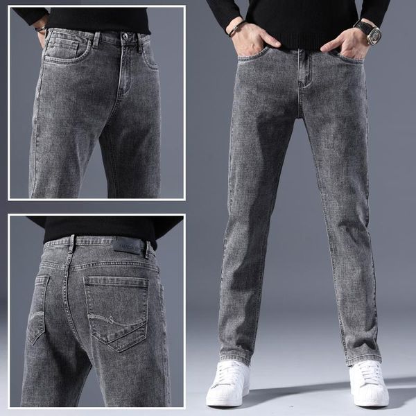 

men's jeans 2021 stretch regular fit business casual classic style fashion denim trousers male black blue gray pants