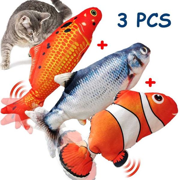 3 pezzi elettrico gatto giocattolo 3D pesce USB ricarica simulazione pesce interattivo giocattoli per gatti giocattolo per animali domestici divertente floppy gatti cane masticare morso giocattoli 211122