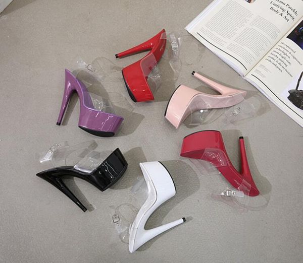 

summer 6 color red white black sandals women platform shoes nightclubs t stage shows high heels 15cm plus-size 34-41