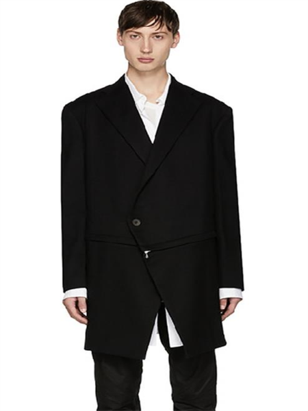 

men's suits & blazers fall winter lapel solid color irregular design single button woolen suit loose zipper stitching coat, White;black