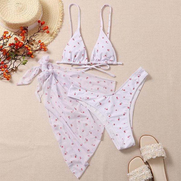 

tie dye printed swimsuit with skirt 3 pieces a set bikini women halter push up female bathing suit beachwear one-piece suits