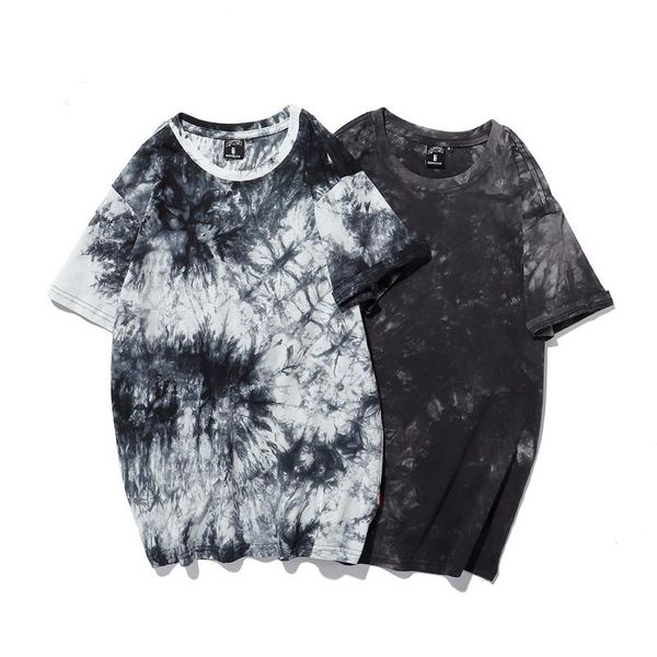 

men's t-shirts 2021 summer tie-dye short-sleeved o-neck hip-hop tees casual harajuku high street fashion t shirt, White;black