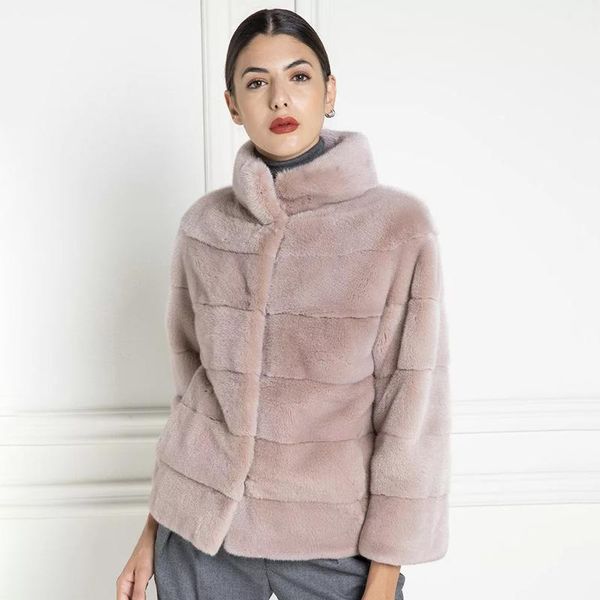 

women's fur & faux winter short real mink coats stand collar women fashion whole skin natural jacket trendy woman outwear 2021, Black
