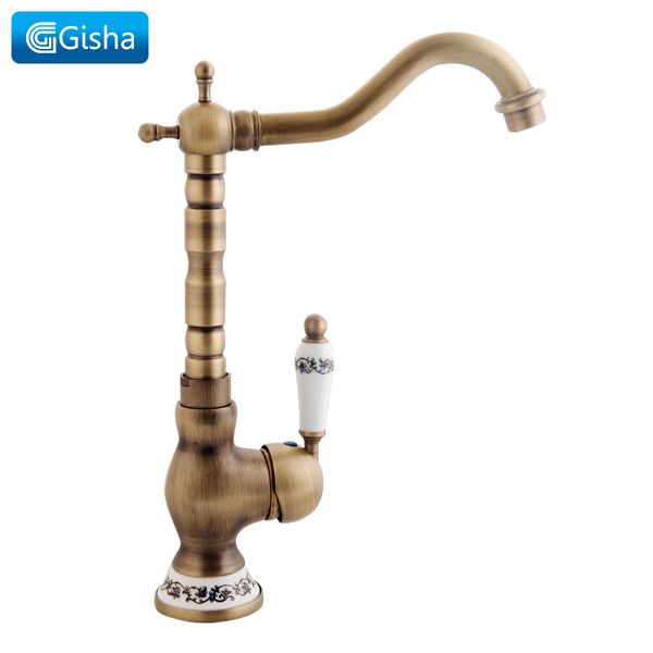 

gisha antique basin brass faucets bathroom sink mixer deck faucet rotate single handle and cold water mixer taps crane tap
