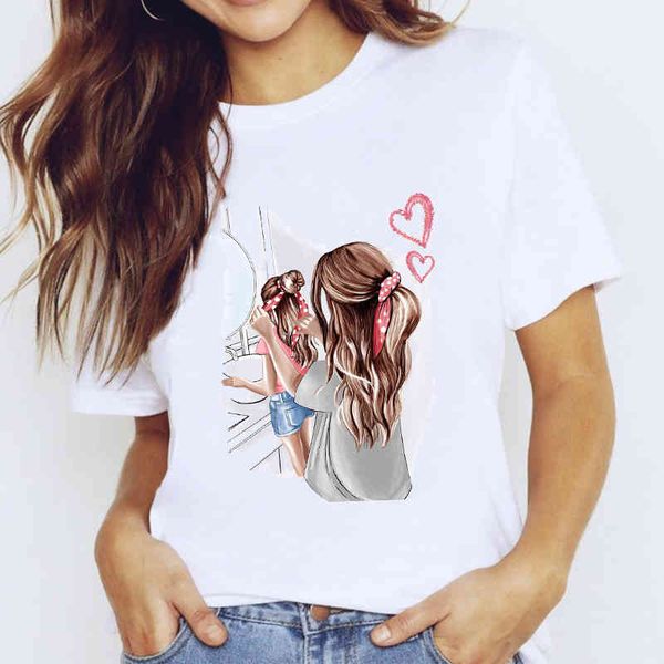 

women's t-shirt t-shirts for women cartoon girl short sleeve mama mom love clothing print lady graphic t shirt ladies female t, White