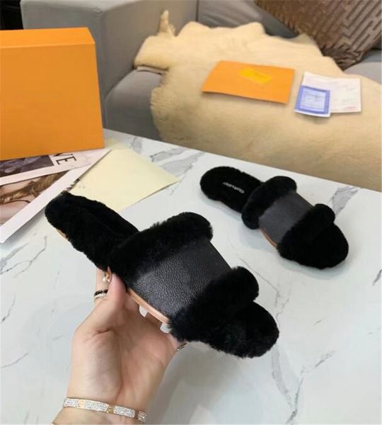 

classic women's casual slippers maomao sandals fashion wool sandal women warm slipper famous ladies winter designer real fur shoes v906, Black
