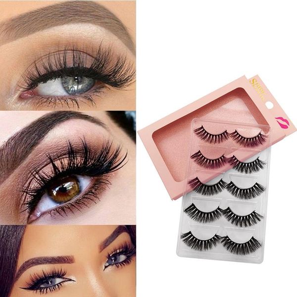 

false eyelashes 3d mink 5 pairs natural fluffy thick lashes makeup long soft handmade cruelty-black