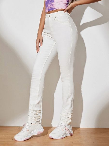 

high waist slant pocket skinny jeans x615#, Blue