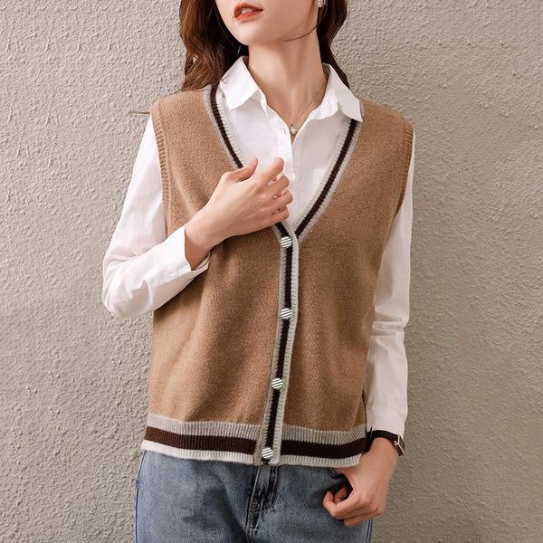 

women's vests 2021 spring and autumn dress sleeveless color v-neck wool knitted vest lady korean argyle sweater, Black;white