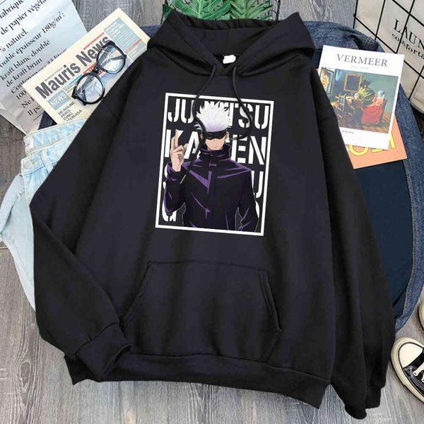 

men's hoodie, printed with gojo satoru jujutsu kaisen, harajuku wool casual wear, cartoon fashion, hip hop, Black