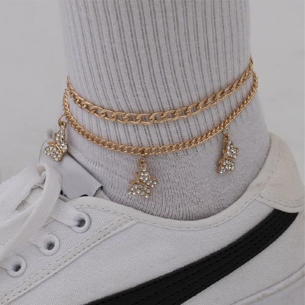 

anklets 2pcs/set charm crystal butterfly foot chain anklet set for women metal thick footwear sock accessory, Red;blue
