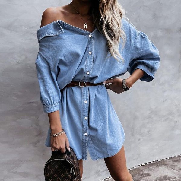 

casual dresses spring turn-down collar office ladies shirt dress women long sleeve summer 2021 plus size casua demin dressl vestidos, Black;gray