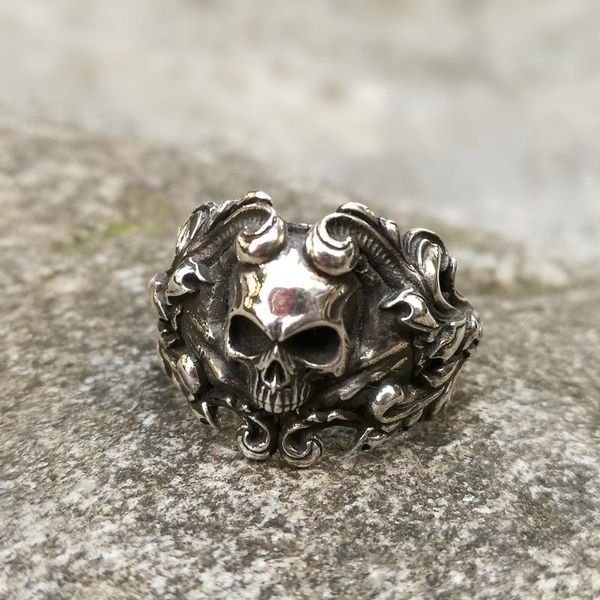 

cluster rings baroque skull stainless steel gothic women's ring mens punk rock biker jewelry, Golden;silver