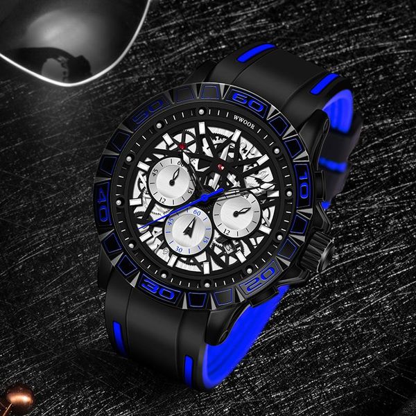 

wristwatches wwoor mens watches 2021 brand fashion casual sport quartz watch military blue male silicone waterproof date chronograph, Slivery;brown