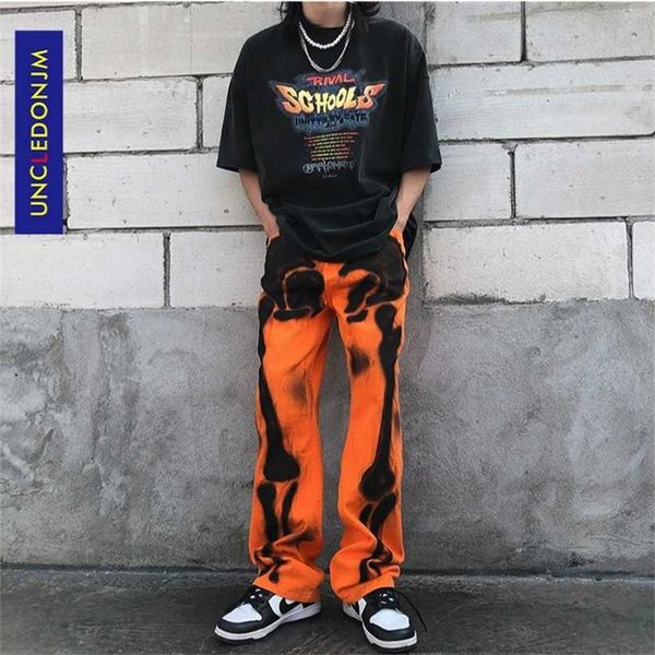 

uncledonjm skeleton denim hip hop jeans designer pants men clothing wo streetwear graffiti trousers t2-a213 211111, Blue