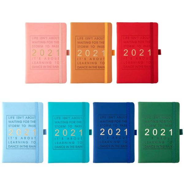 

agenda 2021 jan-dec english language notebook leather planner efficiency journal notepads, Purple;pink