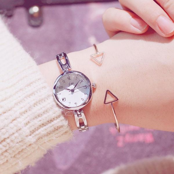 

geometric surface fashion women quartz watch simple silver stainless steel female clock small ladies bracelet wristwatches, Slivery;brown