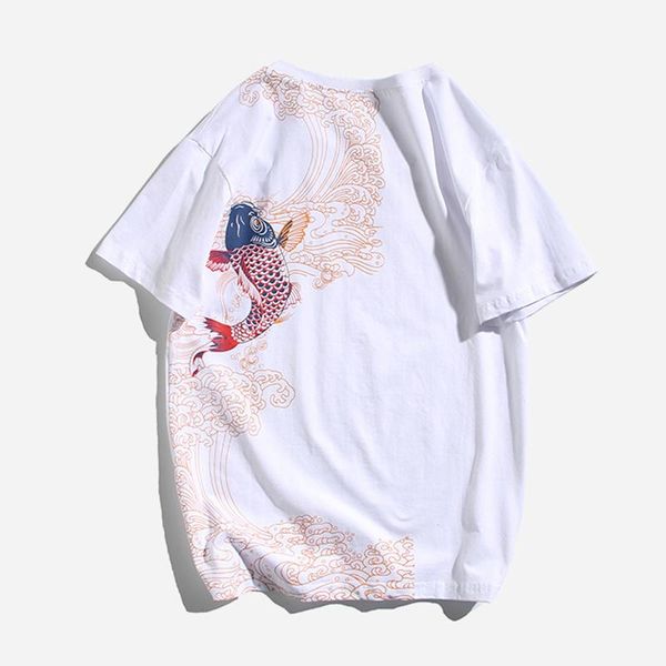 

men's t-shirts short sleeve t-shirt fashion brand chinese style embroidery loose trend versatile personality printed cotton bottomed, White;black
