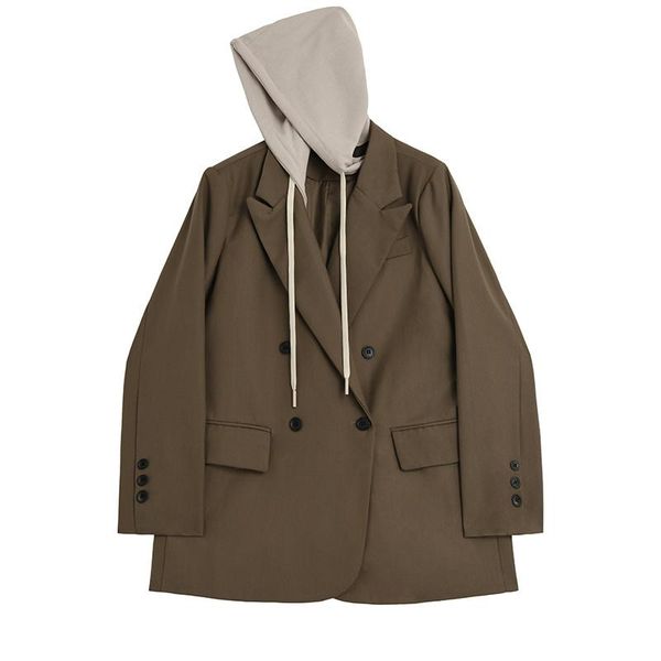 

women's suits & blazers [ewq] hooded suit coat small woman autumn winter loose double breasted long sleeve blazer jacket female fashion, White;black