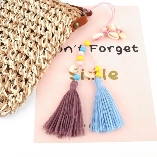 

keychains 1pc bohemian ethnic summer shell bag pompom tassels keychain women party gift keyring jewlery wholesale e2465, Silver