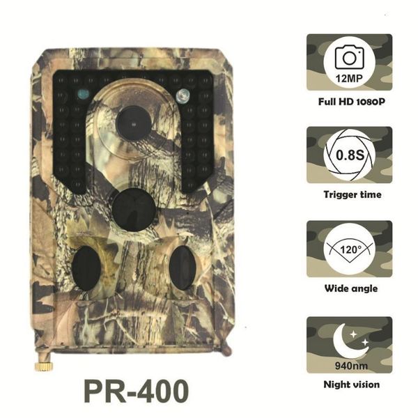 

pr-400 trail camera 12mp 1080p 34pcs infrared leds 940nm hunting ip56 waterproof 120 degree angle wild cameras