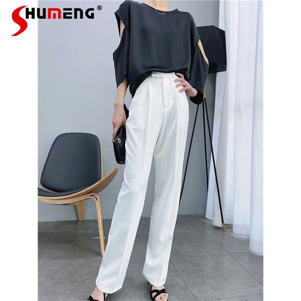 

women's pants & capris 2021 summer white loose slimming suit wide-leg casual fashion high waist drooping straight mop trousers, Black;white