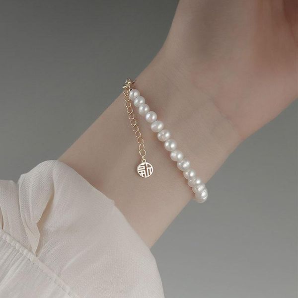 

link, chain bracelet pure silver temperament simple pearl, Black