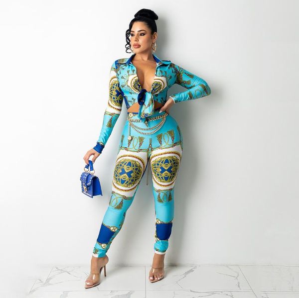 

women's two piece pants sujying fashion digital positioning print tight-fitting two-piece woman's suit, White