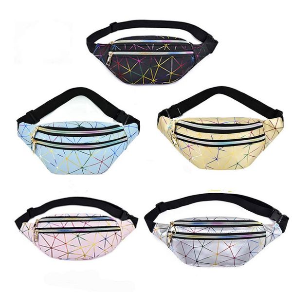

waist bags holographic women pink silver fanny pack female belt bag black geometric packs laser chest phone pouch