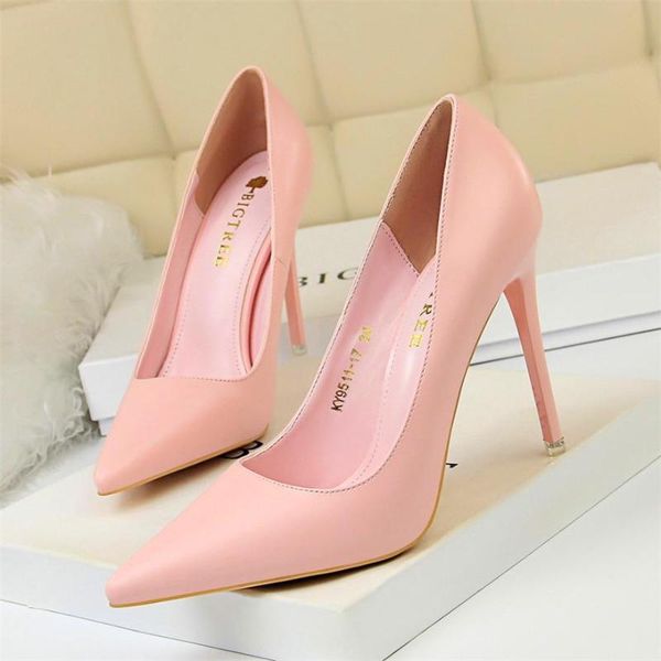 

dress shoes 2021 soft leather shallow fashion women's high heels candy colors pointed toe women pumps show thin female office shoe, Black