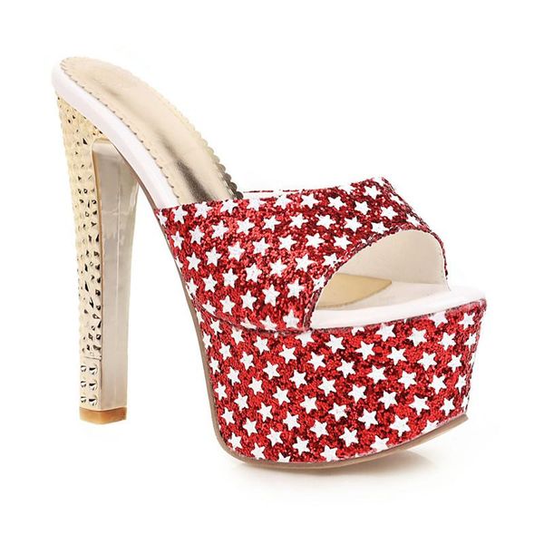 

slippers spring and summer european american ultra-high heel platform sandals women's thick color matching sequin ladies, Black