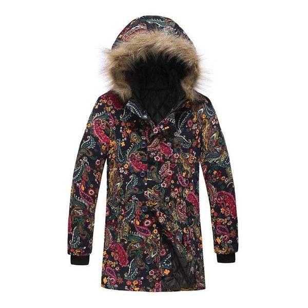 

men's down & parkas cashmere for men, gorgeous winter cashmere, long sleeve of youth ethnic style printing, cotton lining, warm c, Black