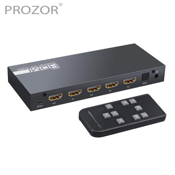 

audio cables & connectors prozor 4x1 2.0 switch with extractor 4k@60hz ultra hd switcher optical toslink spdif 3.5mm out support arc