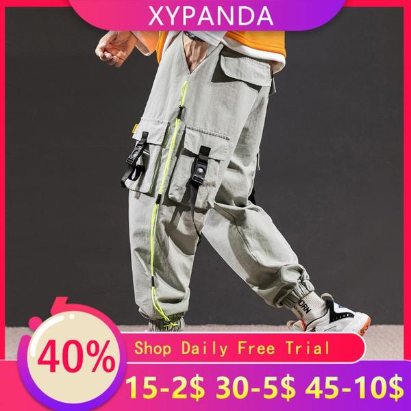 

men's pants xypanda functional casual cargo japanese street tide brand hip-hop overalls male loose harem beam men, Black