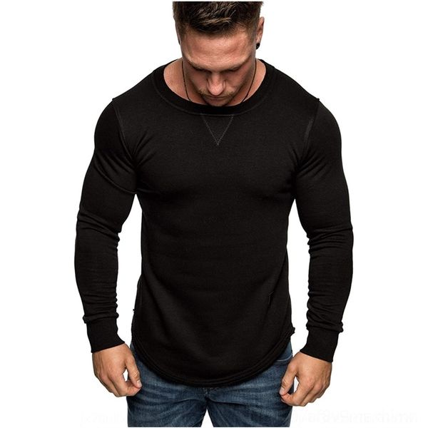 

5c7 2020 solid round neck men's t-shirts) long sleeve splicing personalized style t-women's long t-shirt, White;black