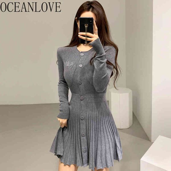 

mini dresses women solid knitted pleated high waist chic korean vestidos winter robes dress 18152 210415, Black;gray