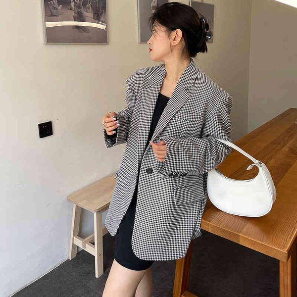 

women's suits & blazers [eam] women black plaid big size casual blazer lapel long sleeve loose fit jacket fashion spring autumn 2022 1d, White;black