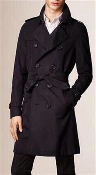 

men's mid-length trench coat loose khaki navy blue double-breasted windbreaker gabadian cotton british style autumn and winter coat 002, Tan;black