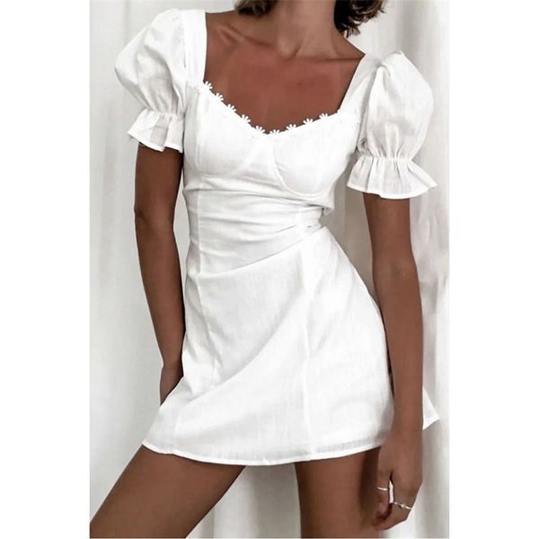 

summer women mini dress short sleeve white crochet tunic beach 210513, Black;gray