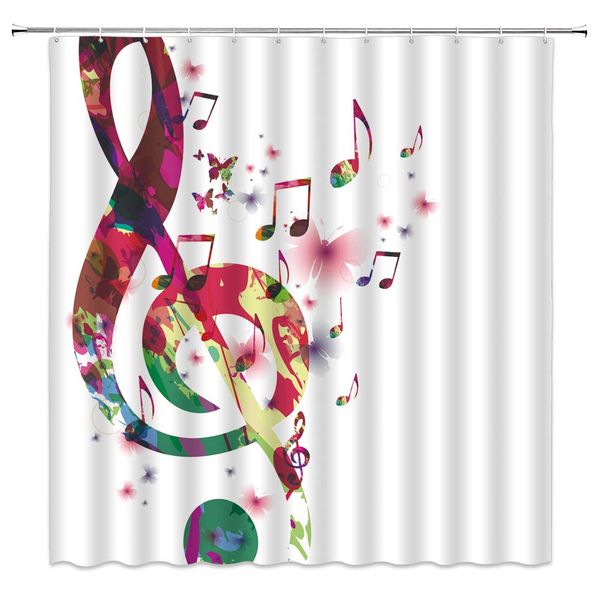 

music theme shower curtain colorful fantasy wonderful musical note butterfly silhouette,70x70 inch polyester fabric bathroom