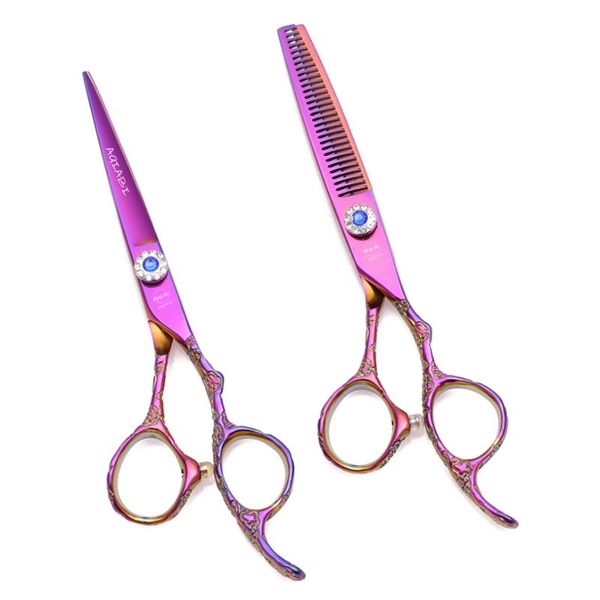

hair scissors hairdressing professional 5.5" 6.0" 440c 62hrc barber cutting set plum handle thinning shears razor edge a9002