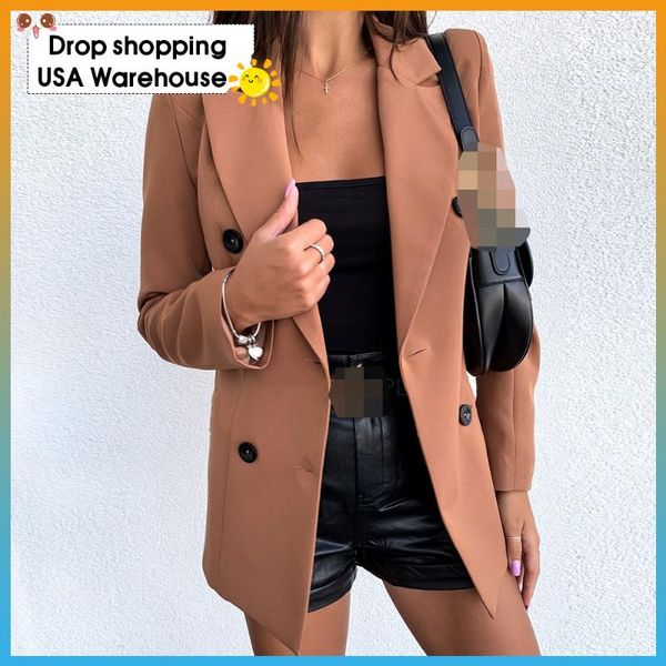 

style for autumn and winter solid color long sleeve double row button suit short coat women blazers jackets outerwear women's suits &, White;black
