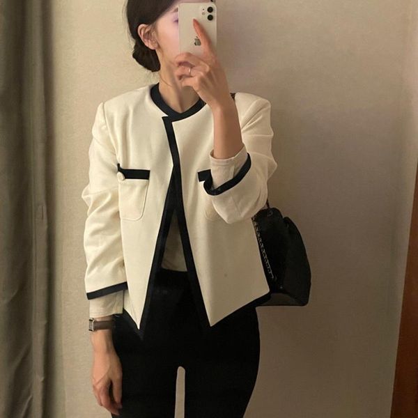 

women's wool & blends female blend jacket black and white chic elegant korean style
