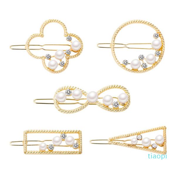

popular jewelry pearl hair accessories new arrival personality geometric figure headdress cute graph hairpin, Golden;silver