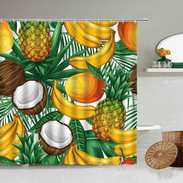 

shower curtains tropical summer fruit curtain pineapple banana palm leaf green plants colorful bathroom waterproof polyester