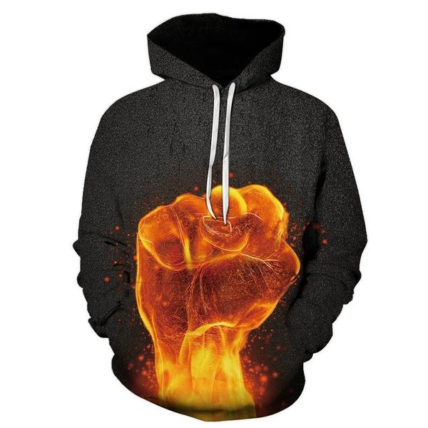 

trendy brand selling new creative fire fist pattern 3d digital printed men's sweater, Black
