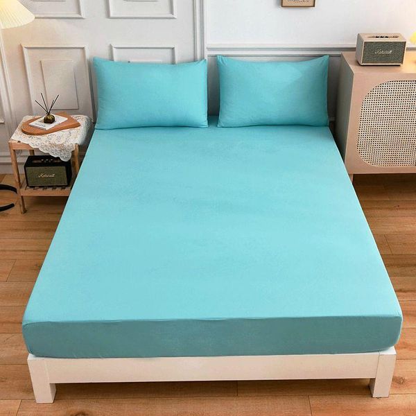 

simple solid color blue bed cover tatami mattress protector with elastic 3pcs/set student fitted sheet case sheets & sets