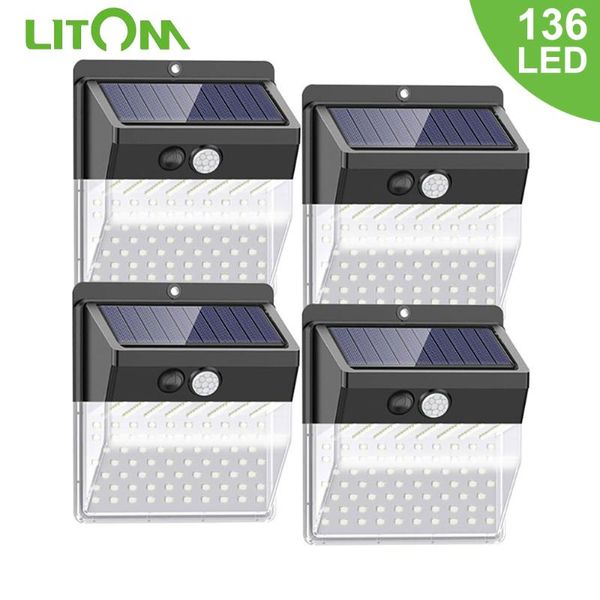 

solar lamps litom 136 led garden light motion sensor outdoor wall lamp 4 side lighting ip65 waterproof for decoration