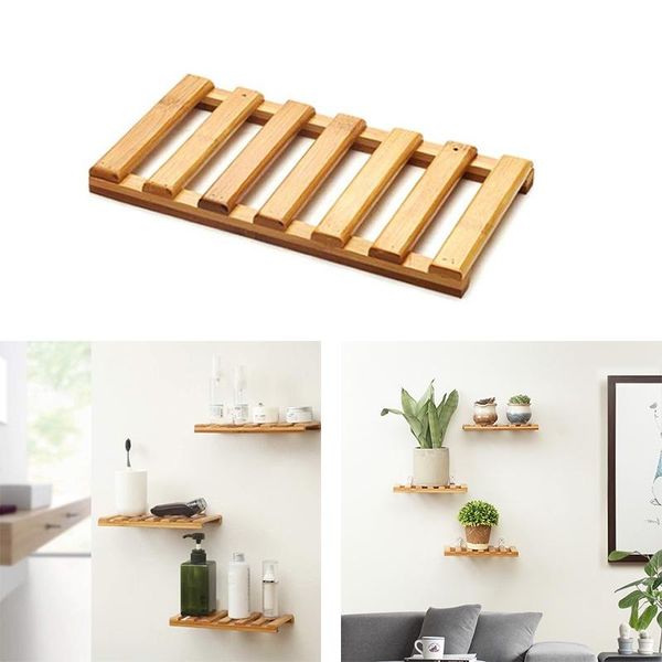 

hooks & rails wall-mounted floating shelves, plant flower po display shelf, natural bamboo storage shelves for home-10 in