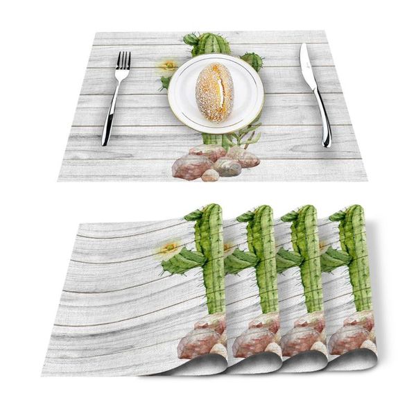 

table runner cactus wood texture tropical plants printed cotton linen kitchen placemat dining mat pads cup mats home decor